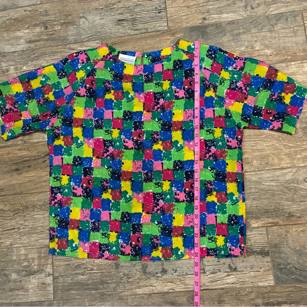 Impressions Multicolor Vtg Patchwork Blouse Made … - image 4